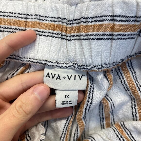 Ava & VIV Linen Blend Striped Pull On Pants Womens Size 1X Wide Leg,Pockets - Picture 3 of 11